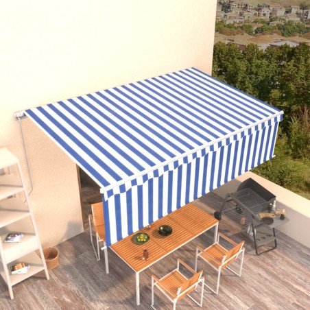 vidaXL Toldo retráctil manual con persiana azul y blanco 5x3 m