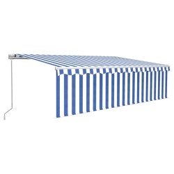 vidaXL Toldo retráctil manual con persiana azul y blanco 5x3 m