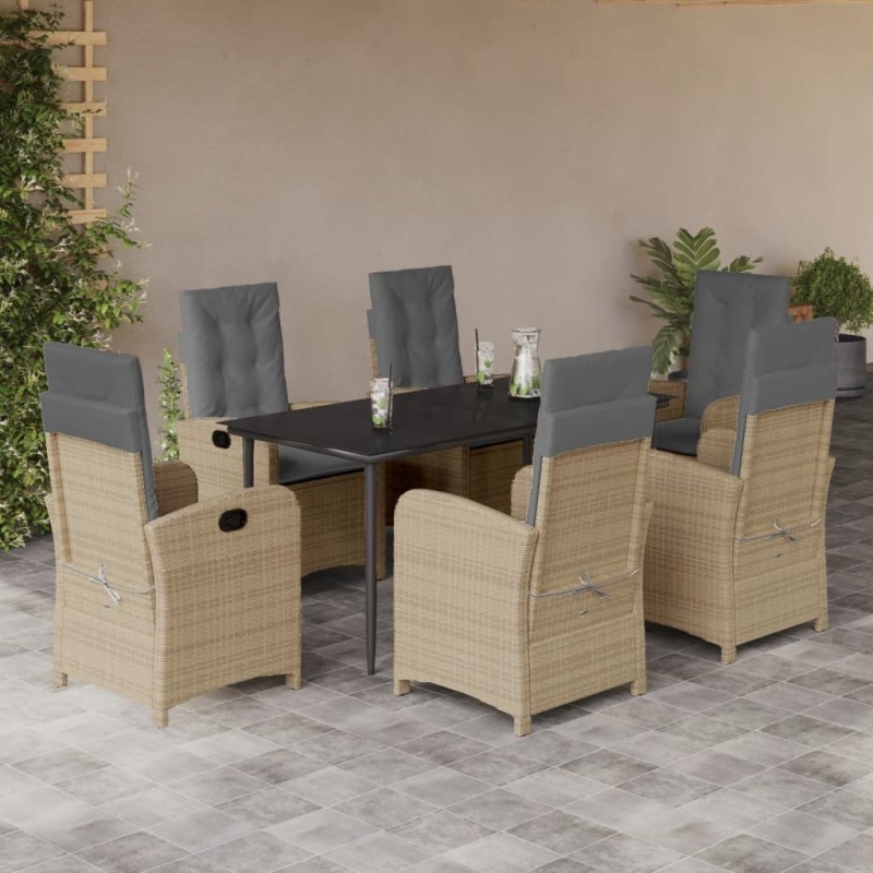 vidaXL Set comedor de jardín 7 pzas con cojines ratán sintético beige vidaXL Set comedor de jardín 7 pzas con cojines ratán sintético beige