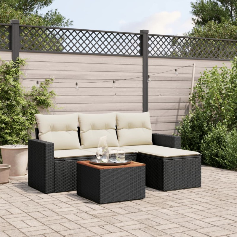 vidaXL Set de muebles de jardín 5 pzas y cojines ratán sintético negro