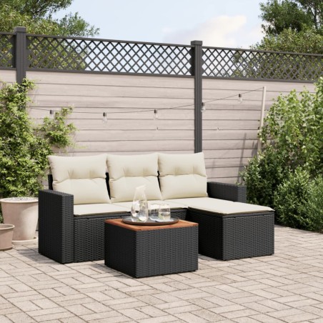vidaXL Set de muebles de jardín 5 pzas y cojines ratán sintético negro