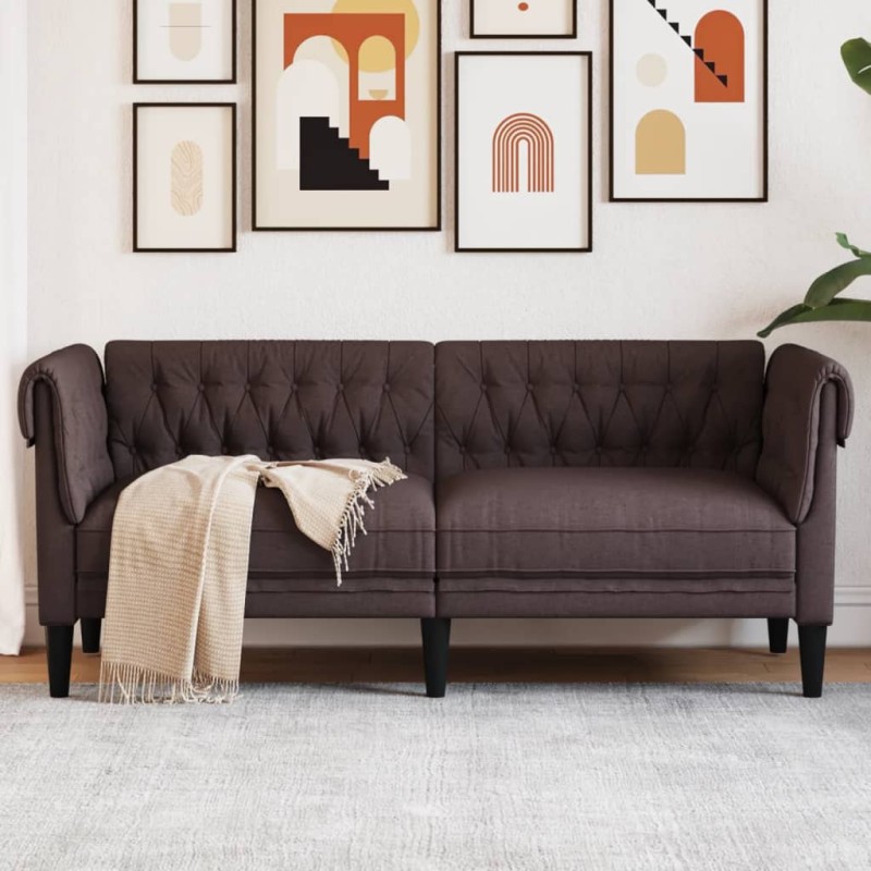 vidaXL Sofá Chesterfield de 2 plazas tela marrón oscuro