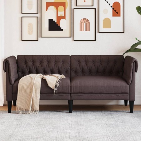 vidaXL Sofá Chesterfield de 2 plazas tela marrón oscuro