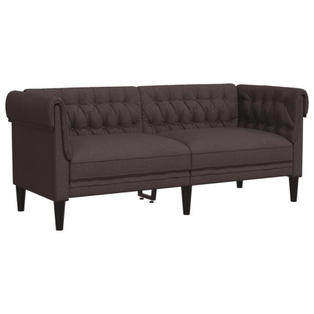 vidaXL Sofá Chesterfield de 2 plazas tela marrón oscuro