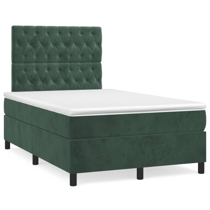 vidaXL Cama box spring colchón y LED terciopelo verde oscuro 120x190cm vidaXL Cama box spring colchón y LED terciopelo verde oscuro 120x190cm