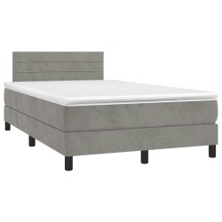 vidaXL Cama box spring colchón y LED terciopelo gris claro 120x190 cm