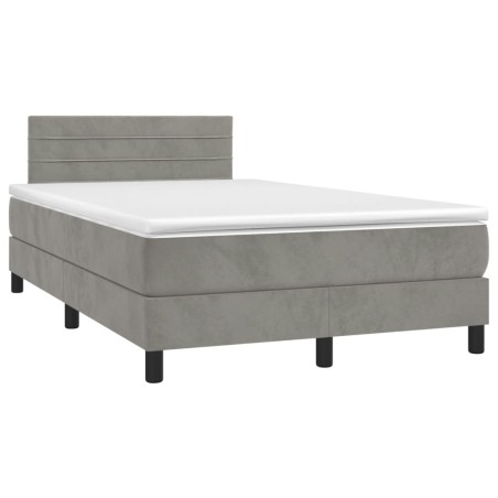 vidaXL Cama box spring colchón y LED terciopelo gris claro 120x190 cm