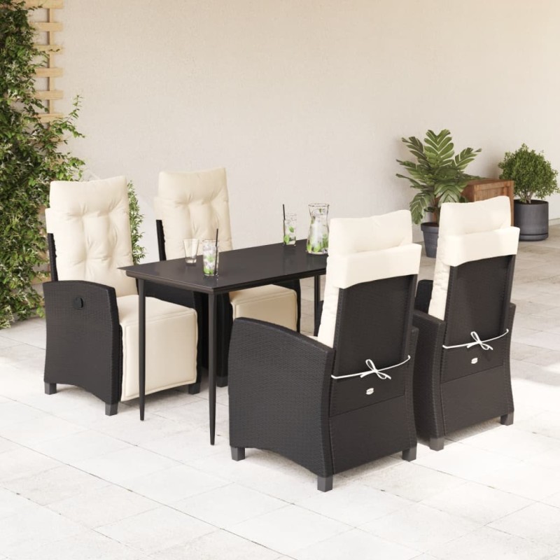 vidaXL Set de muebles jardín 5 pzas con cojines ratán sintético negro vidaXL Set de muebles jardín 5 pzas con cojines ratán sintético negro