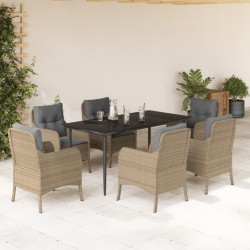 vidaXL Set comedor de jardín 7 pzas con cojines ratán sintético beige