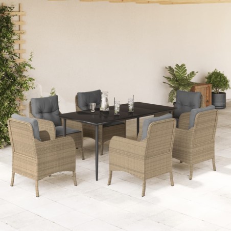 vidaXL Set comedor de jardín 7 pzas con cojines ratán sintético beige