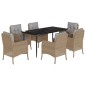 vidaXL Set comedor de jardín 7 pzas con cojines ratán sintético beige vidaXL Set comedor de jardín 7 pzas con cojines ratán sintético beige