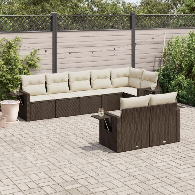 vidaXL Set sofás de jardín 8 piezas y cojines ratán sintético marrón vidaXL Set sofás de jardín 8 piezas y cojines ratán sintético marrón
