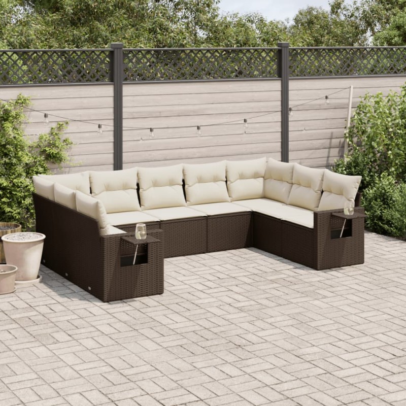vidaXL Set de sofás de jardín 9 pzas y cojines ratán sintético marrón vidaXL Set de sofás de jardín 9 pzas y cojines ratán sintético marrón