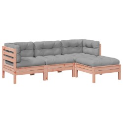 vidaXL Set de sofás jardín 4 pzas con cojines madera abeto Douglas