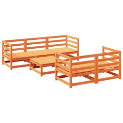 vidaXL Juego de sofás de jardín 6 pzas madera maciza pino marrón cera