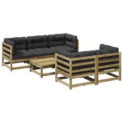 vidaXL Juego de sofás jardín 6 pzas con cojines madera pino impregnada