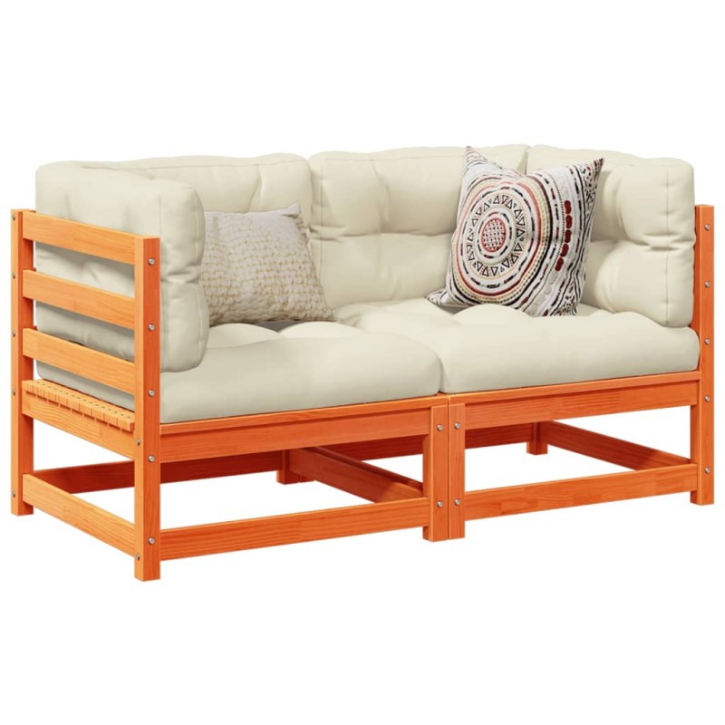 vidaXL Set de sofás jardín 2 pzas con cojines madera pino marrón cera vidaXL Set de sofás jardín 2 pzas con cojines madera pino marrón cera