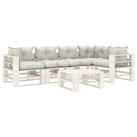 vidaXL Set muebles de palets para jardín 6 pzas madera cojines beige