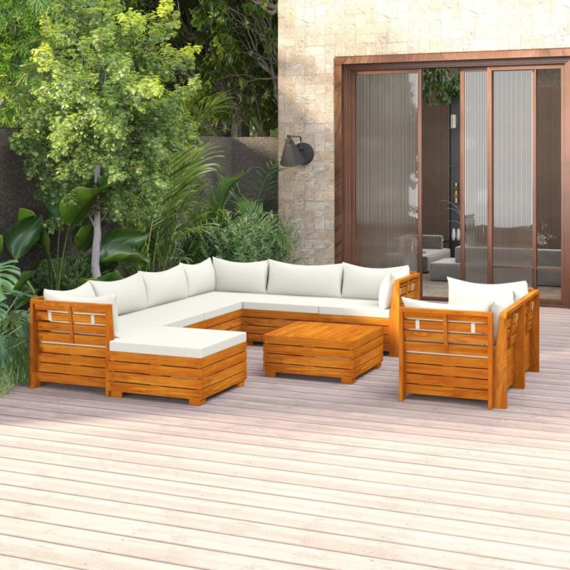 vidaXL Muebles de jardín 10 piezas con cojines madera maciza de acacia 