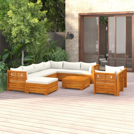 vidaXL Muebles de jardín 10 piezas con cojines madera maciza de acacia 