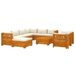 vidaXL Muebles de jardín 10 piezas con cojines madera maciza de acacia 