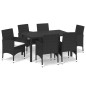 vidaXL Set de comedor de jardín 7 pzas y cojines ratán sintético negro vidaXL Set de comedor de jardín 7 pzas y cojines ratán sintético negro