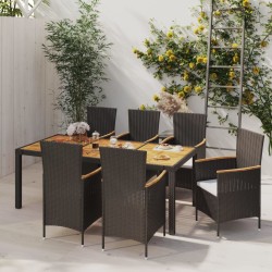 vidaXL Juego de comedor de jardín 7 piezas ratán sintético negro