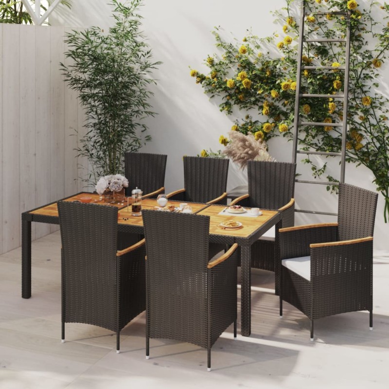 vidaXL Juego de comedor de jardín 7 piezas ratán sintético negro