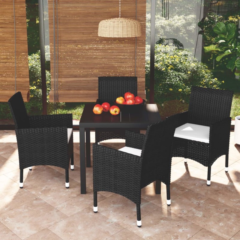 vidaXL Juego muebles jardín 5 pzas con cojines ratán sintético negro vidaXL Juego muebles jardín 5 pzas con cojines ratán sintético negro