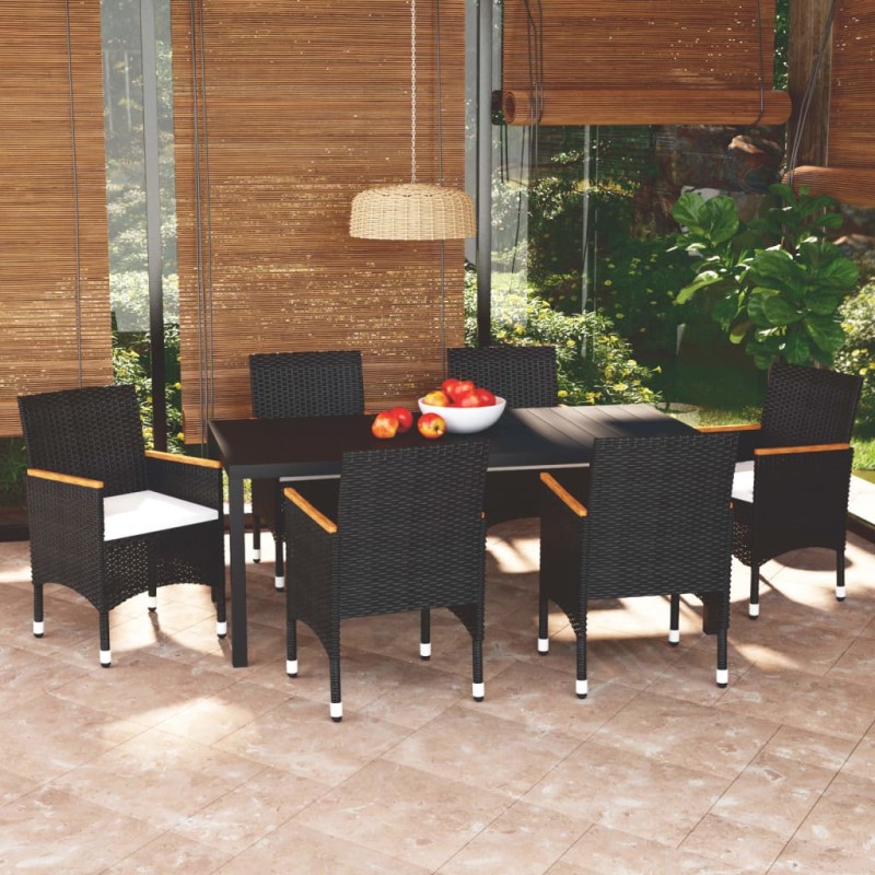 vidaXL Set de comedor de jardín 7 pzas y cojines ratán sintético negro vidaXL Set de comedor de jardín 7 pzas y cojines ratán sintético negro