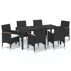 vidaXL Set de comedor de jardín 7 pzas y cojines ratán sintético negro
