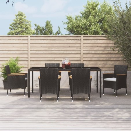 vidaXL Set de comedor de jardín 7 pzas y cojines ratán sintético negro