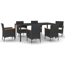 vidaXL Set de comedor de jardín 7 pzas y cojines ratán sintético negro