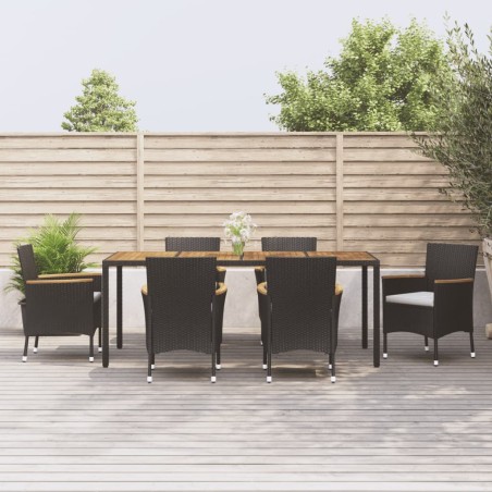 vidaXL Set de comedor de jardín 7 pzas y cojines ratán sintético negro