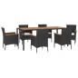 vidaXL Set de comedor de jardín 7 pzas y cojines ratán sintético negro