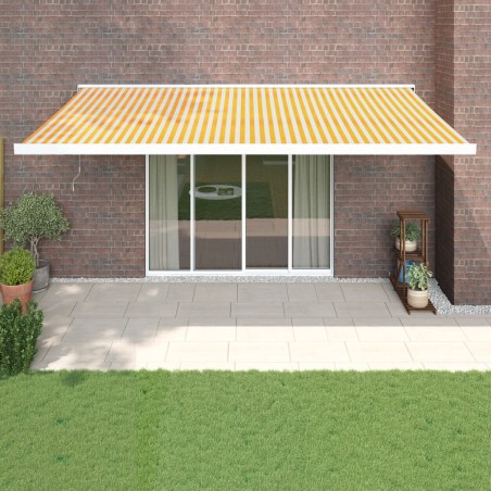 vidaXL Toldo retráctil aluminio y tela amarillo y blanco 5x3 m