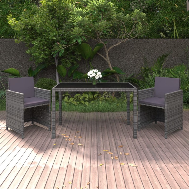 vidaXL Set comedor para jardín 3 pzas y cojines ratán sintético gris vidaXL Set comedor para jardín 3 pzas y cojines ratán sintético gris