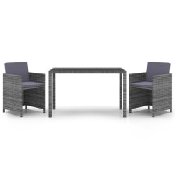 vidaXL Set comedor para jardín 3 pzas y cojines ratán sintético gris