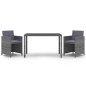 vidaXL Set comedor para jardín 3 pzas y cojines ratán sintético gris vidaXL Set comedor para jardín 3 pzas y cojines ratán sintético gris