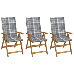 vidaXL Sillas de jardín plegables 3 uds y cojines madera maciza acacia