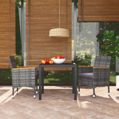 vidaXL Juego muebles jardín 3 pzas con cojines ratán sintético gris