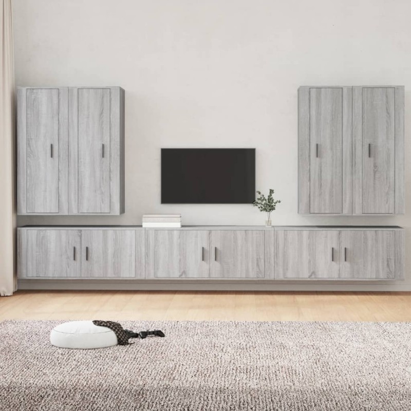 vidaXL Set de muebles para TV 7 pzas madera contrachapada gris Sonoma vidaXL Set de muebles para TV 7 pzas madera contrachapada gris Sonoma