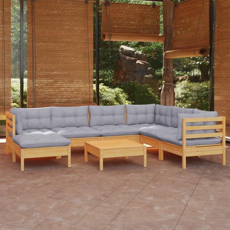vidaXL Juego de muebles de jardín 8 pzas y cojines madera maciza pino