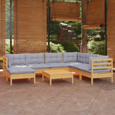 vidaXL Juego de muebles de jardín 8 pzas y cojines madera maciza pino