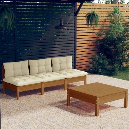 vidaXL Muebles de jardín 4 piezas cojines madera de pino color crema
