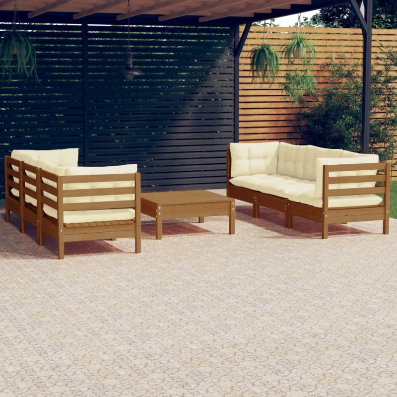 vidaXL Muebles de jardín 7 piezas cojines madera de pino crema vidaXL Muebles de jardín 7 piezas cojines madera de pino crema
