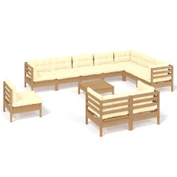 vidaXL Muebles de jardín 11 pzas y cojines madera de pino marrón miel