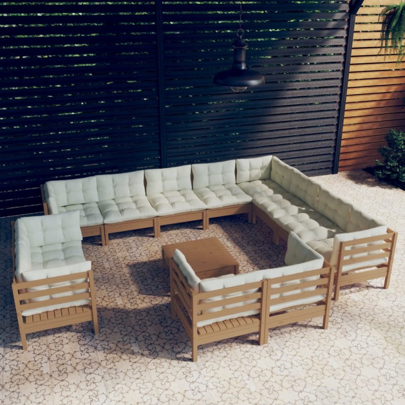 vidaXL Muebles de jardín 13 pzas y cojines madera de pino marrón miel vidaXL Muebles de jardín 13 pzas y cojines madera de pino marrón miel