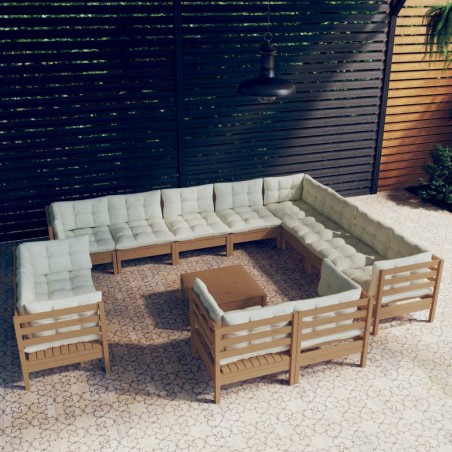 vidaXL Muebles de jardín 13 pzas y cojines madera de pino marrón miel