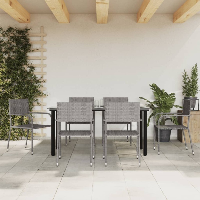 vidaXL Juego de comedor de jardín 7 piezas ratán sintético gris vidaXL Juego de comedor de jardín 7 piezas ratán sintético gris